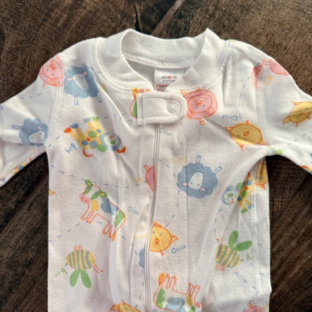 Hanna Andersson Farm Animal Zip Sleeper Pajamas, White, 6-9 mo